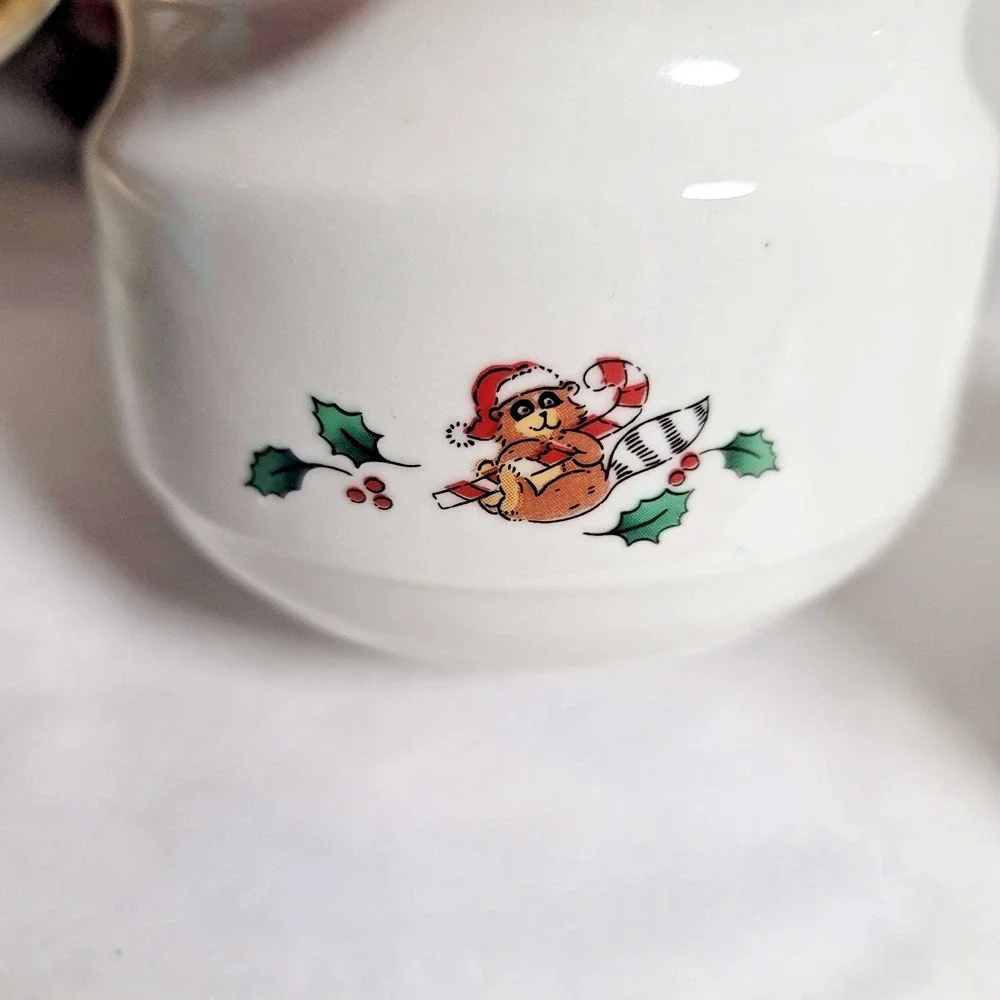 Salem China Whimsical Christmas Creamer & Sugar Set Holiday Tree Animals Ceramic
